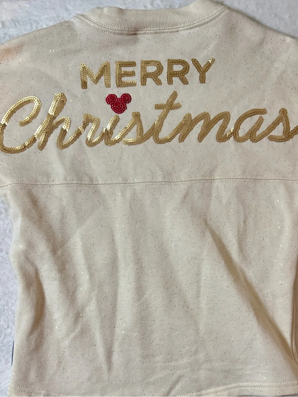 Kids 5/6 Cream Sequin Mickey Holiday Sweatshirt Spirit Jersey